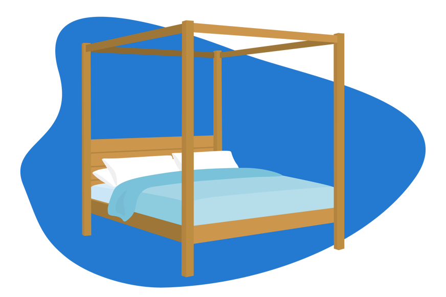 cama con dosel de madera